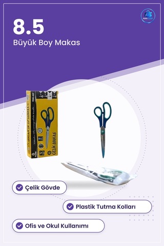 8.5 Büyük Çelik Makas Kırtasiye Ofis Kağıt Kesme Ev Okul Hobi Kul
