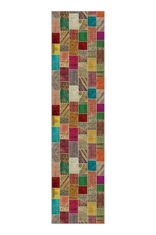 Kaymaz Tabanlı Kesme Rulo Yolluk Renkli Patchwork Ar320, Turuncu, 160 X 200 Çok Renkli