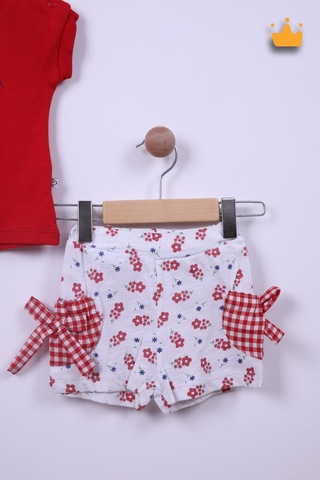 Babyhola %100 Pamuk Kız Bebek Çocuk Tavuklu Şortlu 2'li Takım 2318 001