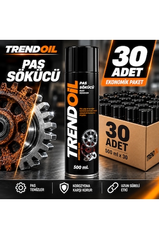Trendoil Pas Sökücü Sprey 500 Ml Metal Yüzey Pas Ve Kir Temizleyici Sprey Güçlü Formül 30'lu Paket 30 Adet