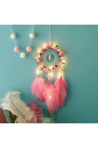 Buffer El Yapımı Kuş Tüyü Ve Led Işıklı Dekoratif Asma Düş Rüya Kapanı Çok Renkli