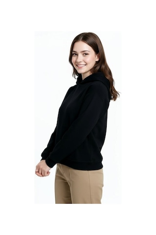Oversize Kanguru Cepli Kapüşonlu Sweatshirt Siyah