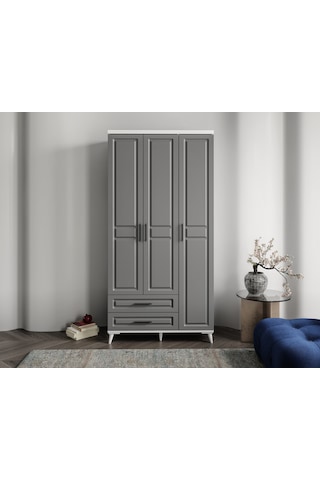 GuneyStore Gözde 3 Kapaklı Komple MDF Antrasit - Beyaz Gardırop