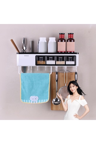 Ecoco Bölmeli Askılı Baharatlık Havlu Ve Telefon Tutuculu Mutfak Beyaz