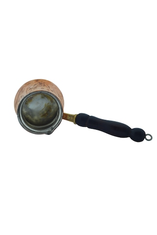 Ludıa İşlemeli Ahşap Saplı El Yapımı Eskitme Bakır Cezve M2