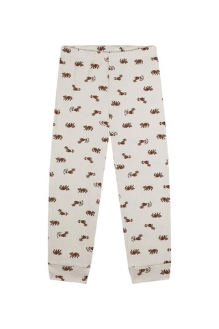 Antebies Organik Bej Rakun Desenli Beli Lastikli Uzun Kollu Erkek Çocuk Pijama Takımı Kahve
