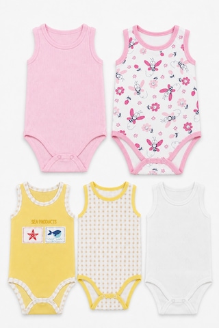 Babyhola 5'li Atlet Kol Çıtçıtlı Badi Mix Set Pembe