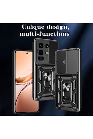 Teleplus İnfinix Note 50 Pro Plus Kılıf Magnetik Standlı Kamera Korumalı Slide Sürgülü Cover Kapak Siyah