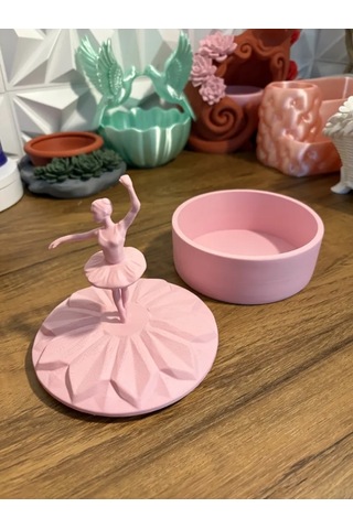 Mat Pembe Balerin Figürlü Takı Kutusu