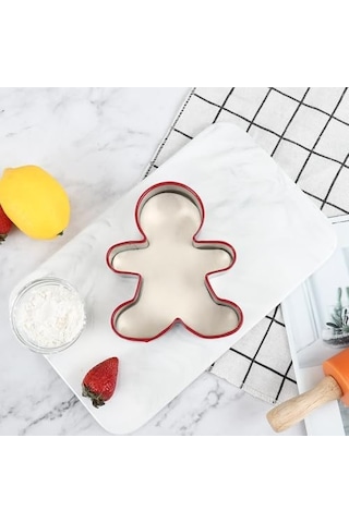 Kırmızı Kenarlı Zencefil Adam Kurabiye Kalıbı Seti, Paslanmaz Çelik, 3 Farklı Boy, Pastacılık Ve Kek Yapımı İçin Kesici Kalıp, 13 Cm 10 Cm 9 Cm