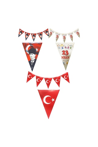 3lü Flama Set 23 Nisan Flama, Atatürk Baskılı, Türk Bayrağı Baskılı Bayrak Kağıt 19 Mayıs Süs