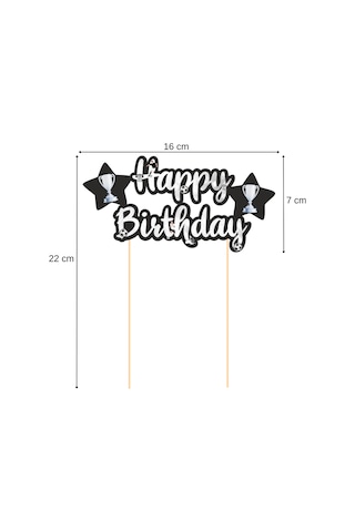 Siyah Beyaz Taraftar Temalı Happy Birthday Kaligrafi Pasta Üstü Süs Tüm Yaşlar