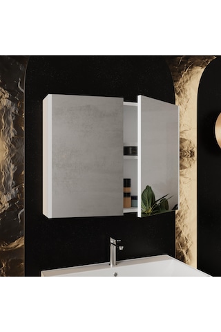 Karen Banyo Mimoza 80 Cm Seramik Lavabolu, Aynalı Banyo Dolabı Seti Lavabo Dahil Komple MDF