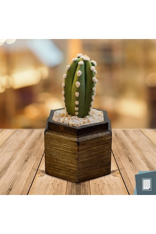 Kaf Ahşap Dekoratif Mini Saksı / Altıgen / Kahverengi