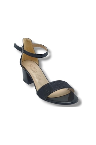 Selfie 4270-26 Simli Rugan Tek Bant Orta Topuk Fashion Kadın Sandalet 5,5cm Siyah