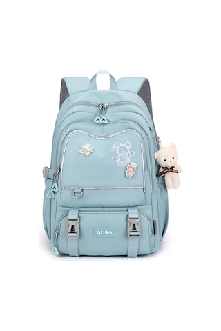 Kangvka Genç Kızlar İçin Nylon Okul Çantası - Geniş Hacimli, Hafif, Omuz Ağrısı Önleyici, Spor & Seyahat Çantası - Mavi Çok Renkli