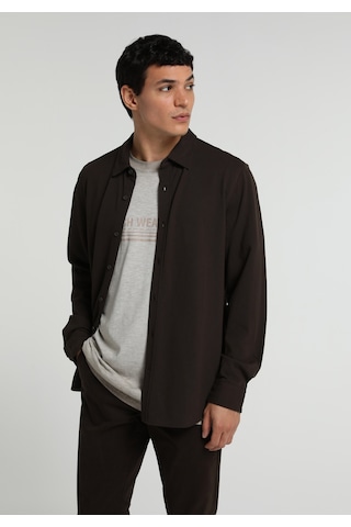 Colin's Colins Regular Fit Shirt Neck Düz Erkek Kahverengi Uzun Kol Gömlek Cl1082019 Q1.v1 Brw