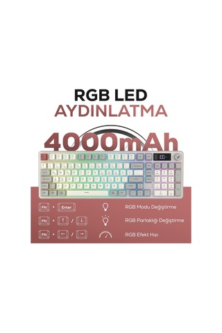 Hk258 Membrane Lcd Rgb Kablosuz/bluetooth Siyah Turuncu Full Türkçe Gaming Klavye Kırmızı Haki