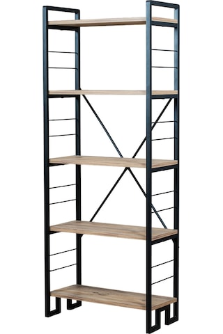 Modern 5 Katlı Kitaplık Ahşap Metal Raf Ünitesi Dekoratif Dar Ofis Salon 60x155x30 Cm Siyah