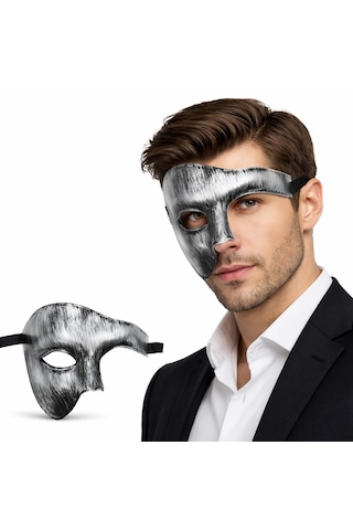 Lunaev Antik Eskitme Gümüş Erkek Yarım Maske - Phantom &amp Amp Amp Balo Maskesi "