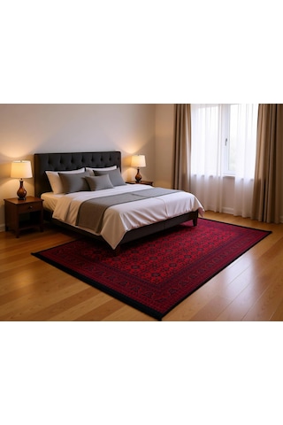 Blghome Afgan Desen Bordo Renk Modern Halı Dekoratif Kilim Kırmızı