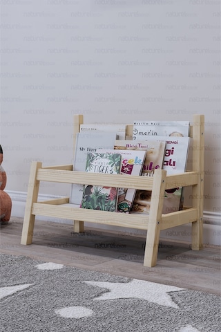 Baby Shark Klasik Masif Ahşap Montessori Bank Kitaplık ve Klasik Dergilik Ahşap