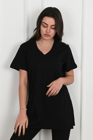 Kadın V Yaka Yırtmaçlı T-shirt 8783-22 001