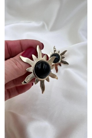 Bb İthal Siyah Güneş Küpe Altın - Siyah