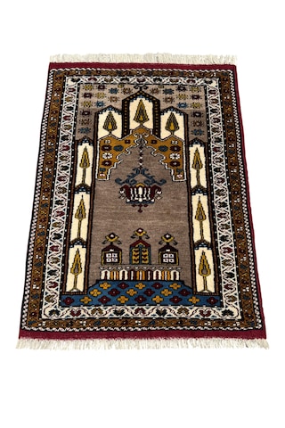 El Dokuma Sıfır Yahyalı Halısı Vizon Seccade 80x115 Yün Namazlık