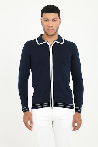 Dufy Erkek Regular Fit Polo Yaka Lacivert Fermuarlı Hırka-19548