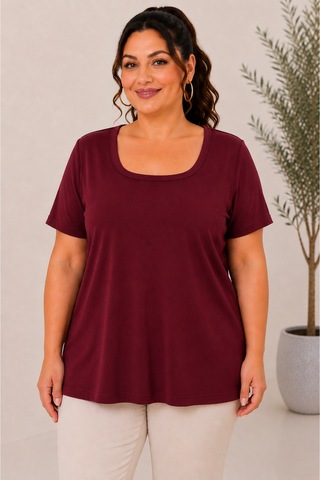 Gülmina Moda Kadın Kare Yaka Büyük Beden Bluz - Bordo