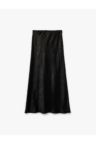 Koton Slim Fit Balık Kesim Dokulu Midi Saten Etek Siyah 6wak70011pw Siyah