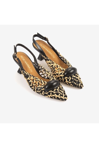 Noa Harmon Kadın Örgü Slingback 5,5cm Sivri Burun Topuklu Ayakkabı 10342 Black-cuero