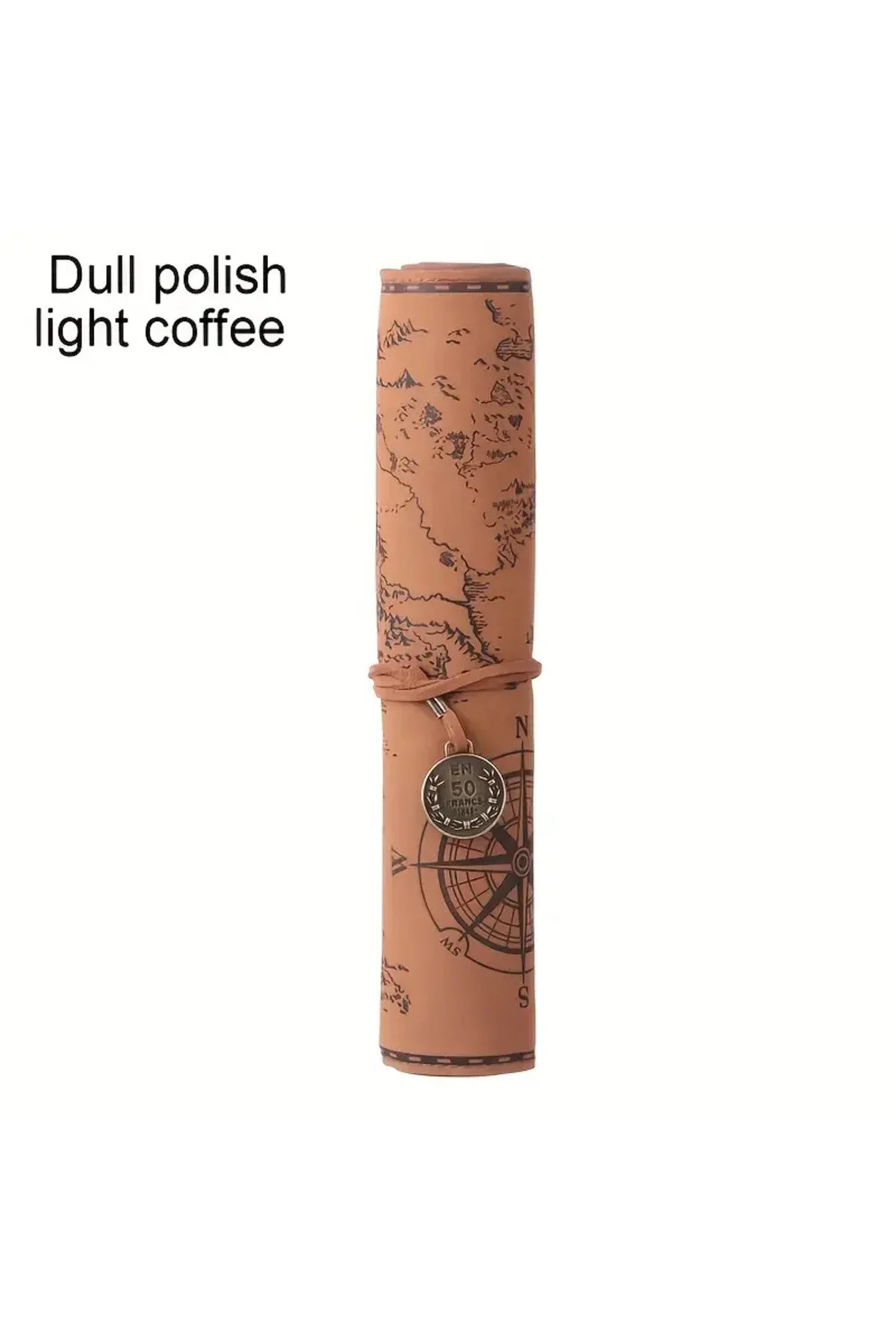 Yaratıcı Hazine Haritası Retro Kalem Kutusu Deri Büyük Kapasiteli Rulo Kalem Çantası Buzlu Açık Kahverengi