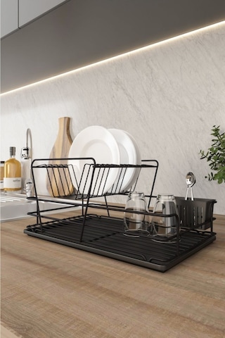 Suntel İki Katlı Tabaklık Bulaşıklık Mat Siyah+siyah Tepsi Diğer