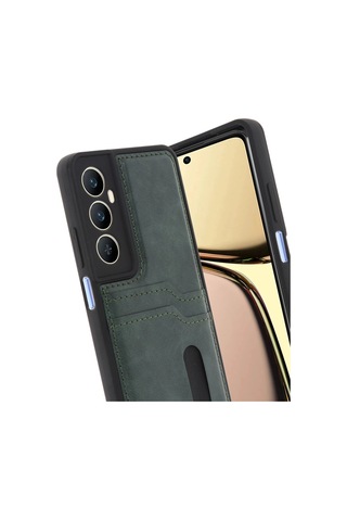Realme C65 Sara Kartvizitli Deri Kılıf - Yeşil