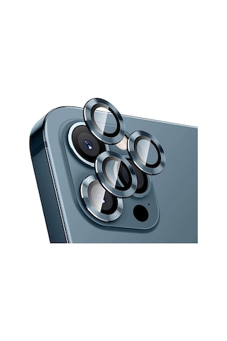 Apple Uyumlu iPhone 15 Pro / 15 Pro Max Mercek Lens Kamera Koruyucu Mavi Titanyum