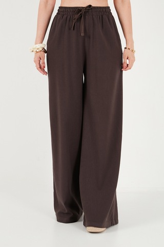 Lela Pamuklu Relaxed Fit Yüksek Bel Geniş Paça Pantolon Bayan Pantolon 668yp5559 Kahve