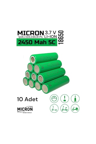 18650 3.7v Volt 2450 Mah 5c Lityum Şarj Edilebilir 10 Adet Pil Batarya
