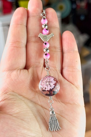 Cam Nazar Boncuğu Metal Kuş Araba Dikiz Ayna Süsü Pembe Yaşayan M