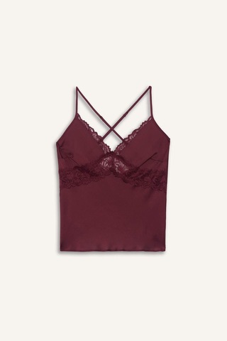 Defacto Regular Fit V Yaka Dantel Detaylı Askılı Saten Üst-fall İn Love G1670ax25aubr210 Bordo-br210