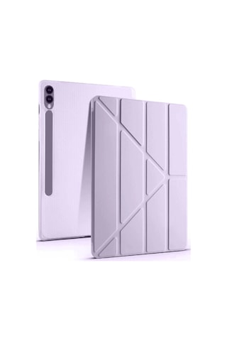 Samsung Uyumlu Galaxy X610 Tab S9 Fe Plus 12.4 Kılıf Kalemlikli Mars Tablet Kılıfı - Lila Arka Kapak