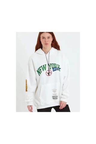 Butik İstanbul Baskılı Kapüşonlu Sweatshirt - Beyaz