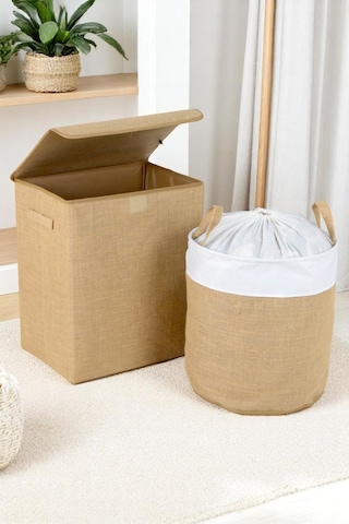 İronika Jüt Dolap İçi Organizer Oyuncak Kutusu Eşya Çamaşır Saklama Sepeti Düzenleyici Kutu 2li Set Kahverengi