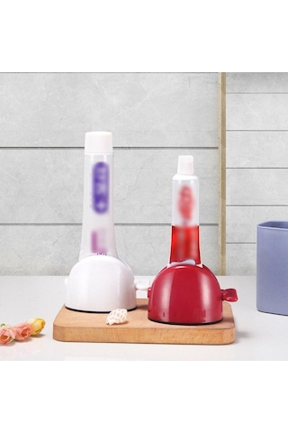 Kırmızı Banyo Aksesuarları Seti Haddeleme Diş Macunu Sıkacağı Tüp Diş Macunu Dağıtıcı Temizleyici Sıkacağı Diş Macunu Tutucu
