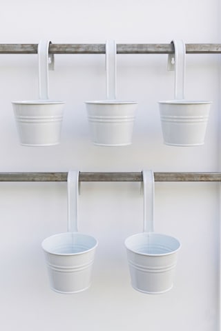 5'li Askılı Çok Amaçlı Dekoratif Galvaniz Saksı Kova Beyaz