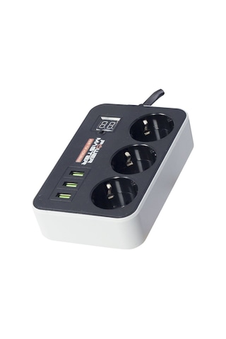 Powermaster Pm-18530 Dijital Ekranlı 3 Usbli 3lü 18 M Kablolu Zaman Ayarlı Akım Korumalı Priz Siyah
