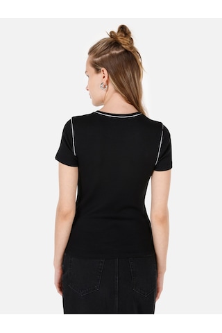 Colin's Colins Slim Fit Bisiklet Yaka Beyaz Çizgili Siyah Kadın Kısa Kol Tişört Cl1072768 Q1.v1 Blk Siyah