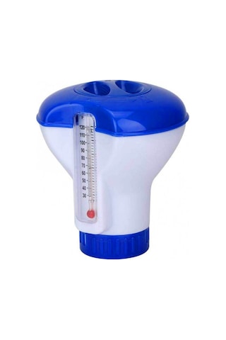 Hfambition Termometreli Pp Klor Tablet Dağıtıcı - 130mm Yükseklikli Su Yüzey Dağıtıcı Mavi+beyaz