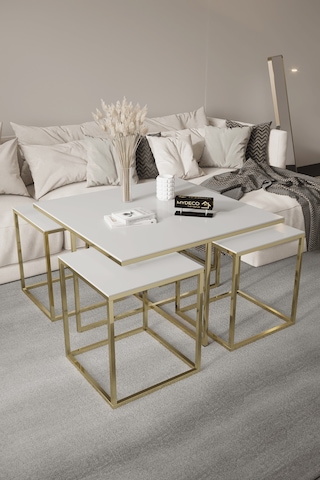 4+1 Gold Ayak Beyaz Parlak 10mm Glossmax Mdf Membran Orta Sehpa